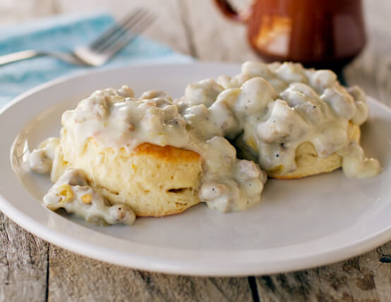 Biscuits with Green Chile Sausage Gravy