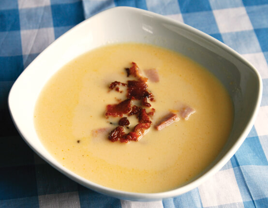 Beer and Cheddar Soup with Smoked Ham Recipe