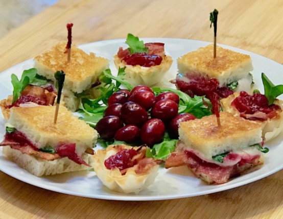 Bite-sized Bacon & Brie Grilled Cheese with Cranberries