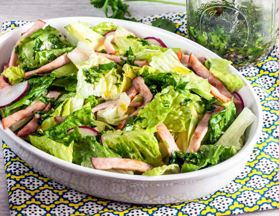 Canadian Bacon and Avocado Salad with Chimichurri Dressing