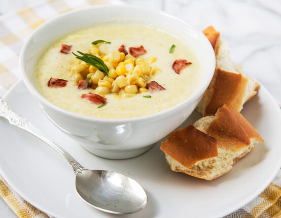 Puree of Corn Soup with Canadian Bacon and Tarragon Recipe