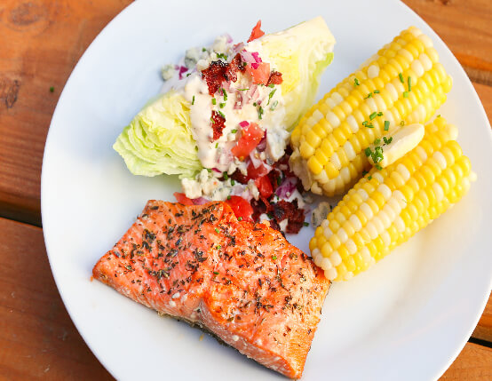 Grilled Salmon with Bacon & Bleu Wedge Salad 