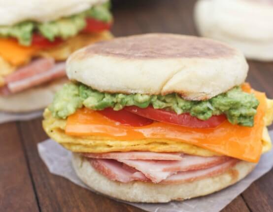Cheesy Egg Avocado Ham Breakfast Sandwich Recipe