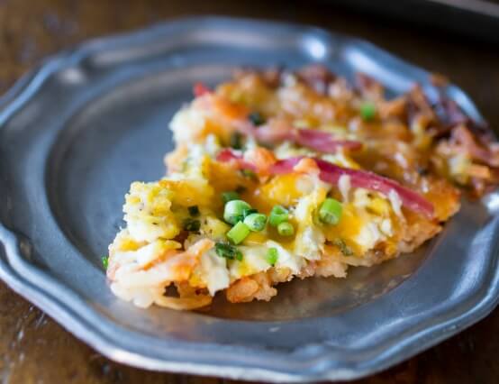 Ham & Cheese Breakfast Pizza with Hash Brown Crust Image