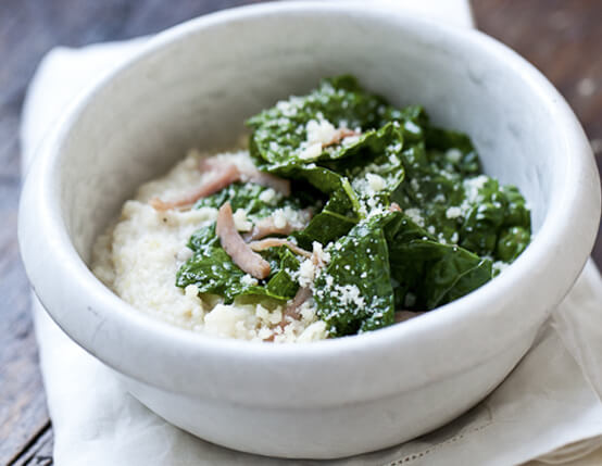 Parmesan Grits with Ham and Tuscan Kale Recipe