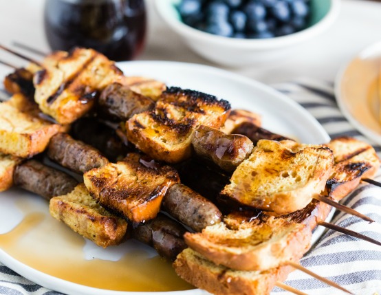 Grilled French Toast & Sausage Skewers 
