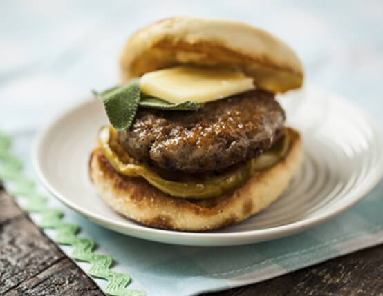 Sausage English Muffin Sandwich with Fresh Sage, Roasted Apple and Cheddar Recipe