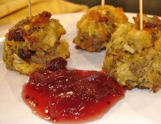 Sausage Stuffing Bites with Cranberry Dipping Sauce Recipe
