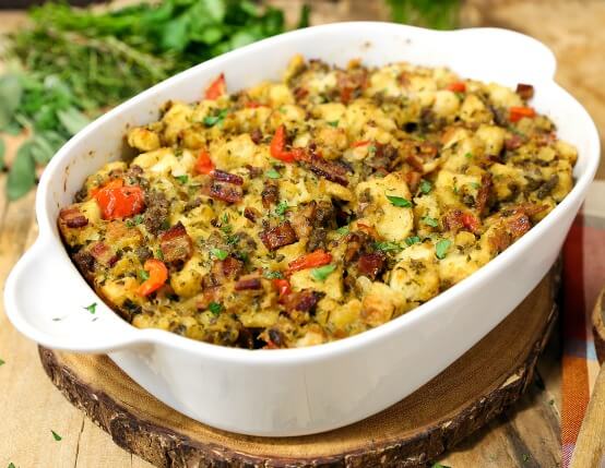 Recipe for Traditional Herb Stuffing with Jones Bacon and Sausage