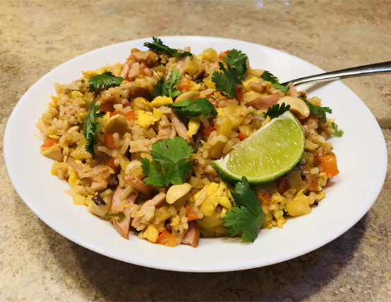 Canadian Bacon Fried Rice with Pineapple